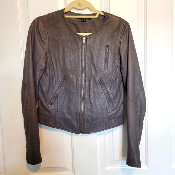 Theory Fida Lamb Leather Jacket Size Small Taupe - Picture 3 of 12